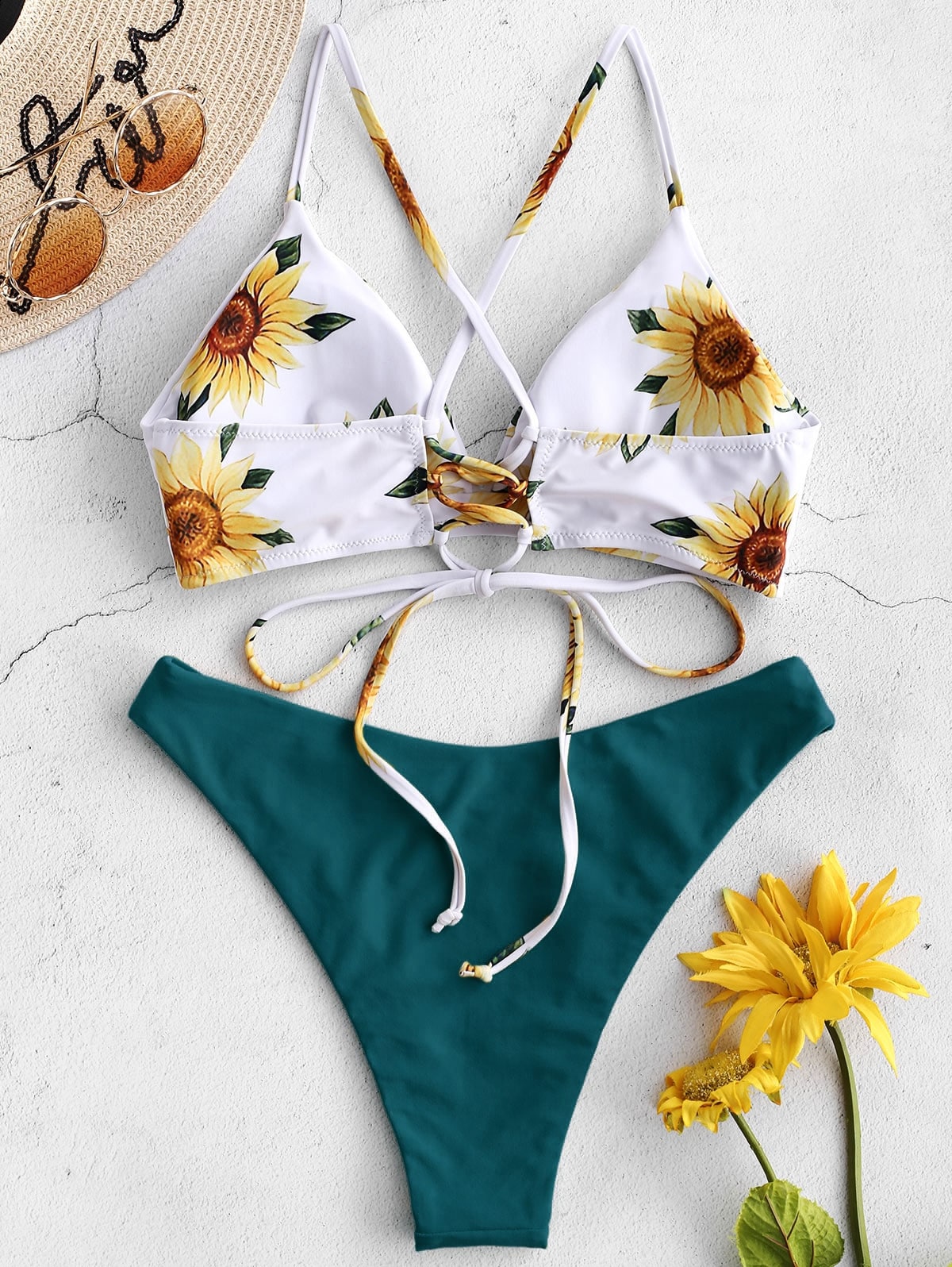 Picture of a Women's Sunflower Bikini Bathing Suit Set green
