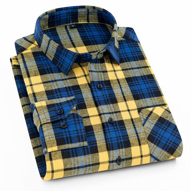 Picture of a Bright Flannel Button Up Shirt yellow and blue