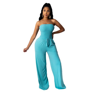 Picture of a Casual Women's Strapless Jumpsuit with Pockets blue