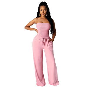 Picture of a Casual Women's Strapless Jumpsuit with Pockets pink