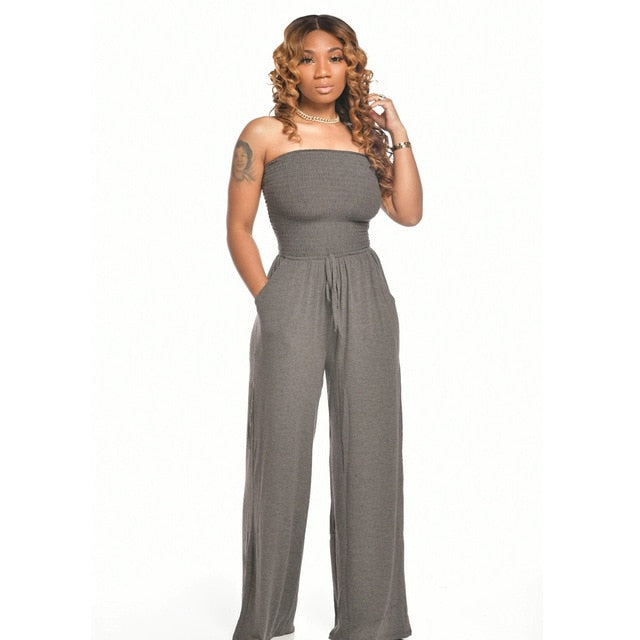 Picture of a Casual Women's Strapless Jumpsuit with Pockets grey