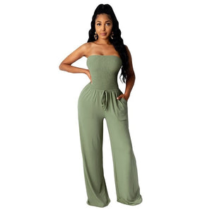 Picture of a Casual Women's Strapless Jumpsuit with Pockets green