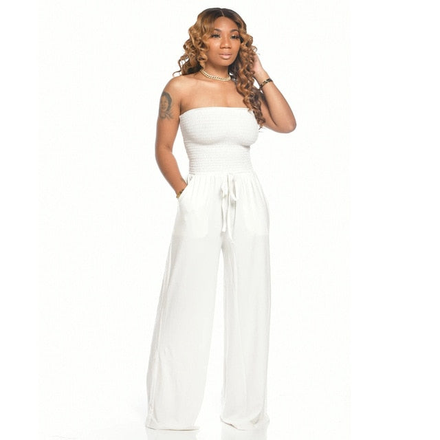 Picture of a Casual Women's Strapless Jumpsuit with Pockets white