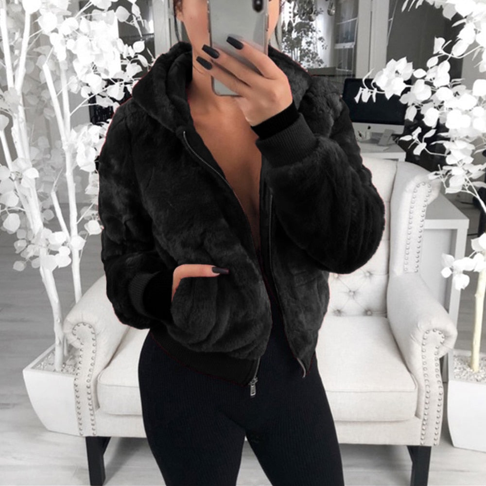 Picture of a Women's Faux Fur Hooded Jacket black