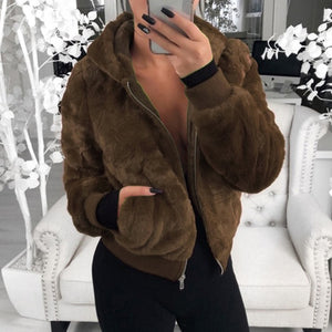 Picture of a Women's Faux Fur Hooded Jacket brown