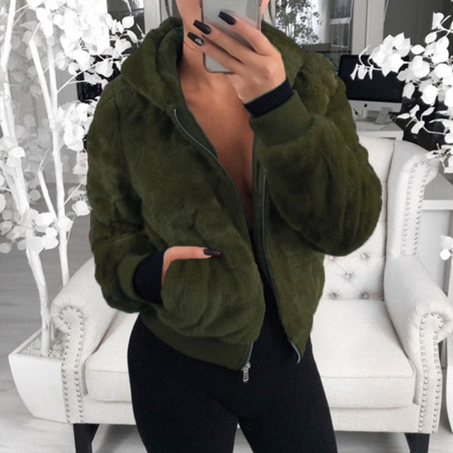 Picture of a Women's Faux Fur Hooded Jacket green