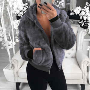 Picture of a Women's Faux Fur Hooded Jacket grey