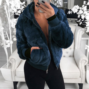 Picture of a Women's Faux Fur Hooded Jacket blue