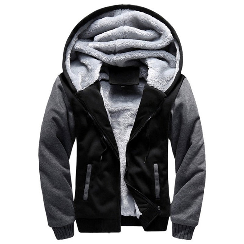 Picture of a Men's Thick Winter Zip-Up Hooded Sweatshirt and Jacket black grey