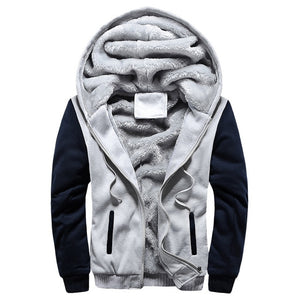 Picture of a Men's Thick Winter Zip-Up Hooded Sweatshirt and Jacket white blue