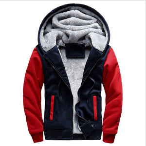 Picture of a Men's Thick Winter Zip-Up Hooded Sweatshirt and Jacket black red