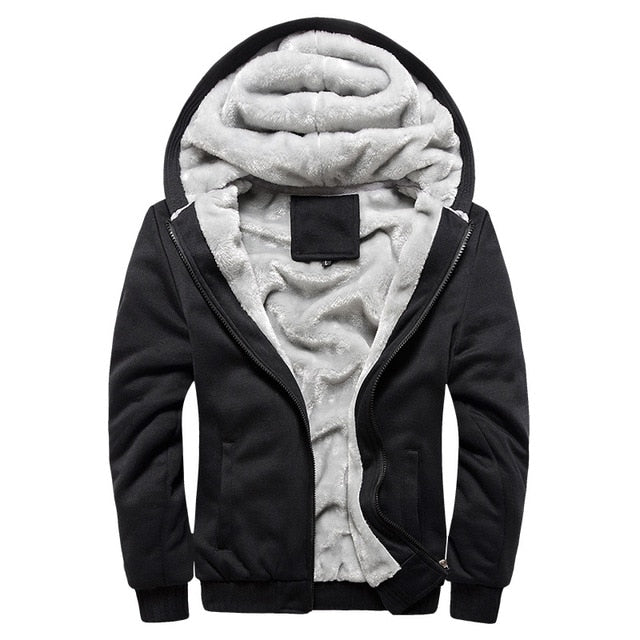 Picture of a Men's Thick Winter Zip-Up Hooded Sweatshirt and Jacket black