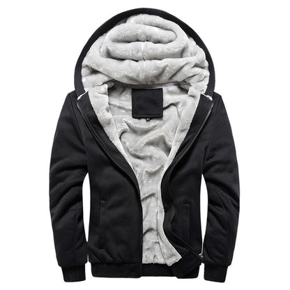 Picture of a Men's Thick Winter Zip-Up Hooded Sweatshirt and Jacket black