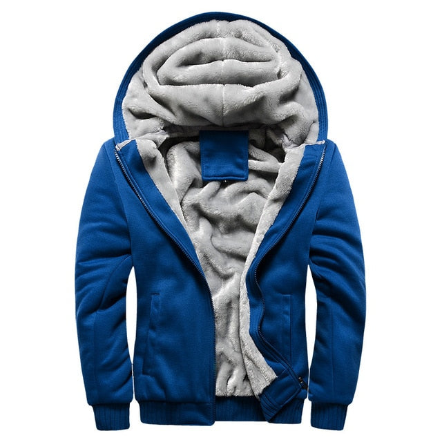 Picture of a Men's Thick Winter Zip-Up Hooded Sweatshirt and Jacket blue