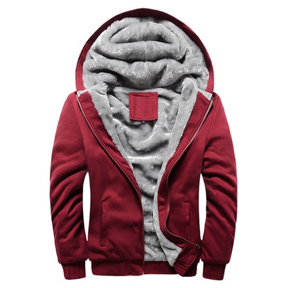 Picture of a Men's Thick Winter Zip-Up Hooded Sweatshirt and Jacket red
