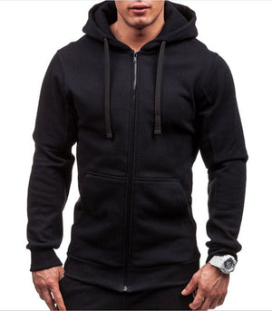 Picture of a Plain Men's Solid Color Zip-Up Hooded Sweatshirt black