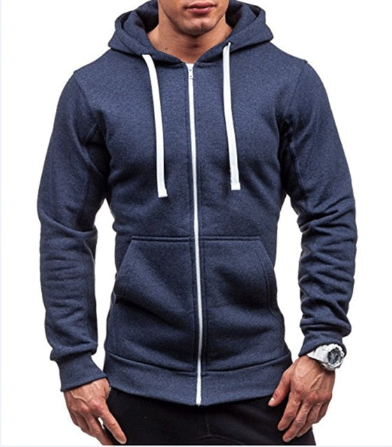 Plain Men's Solid Color Zip-Up Hooded Sweatshirt – Plain Clothing