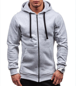Picture of a Plain Men's Solid Color Zip-Up Hooded Sweatshirt light grey