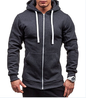 Picture of a Plain Men's Solid Color Zip-Up Hooded Sweatshirt dark grey