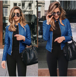 Picture of a Plain Women's Base Thin Leather Jacket blue