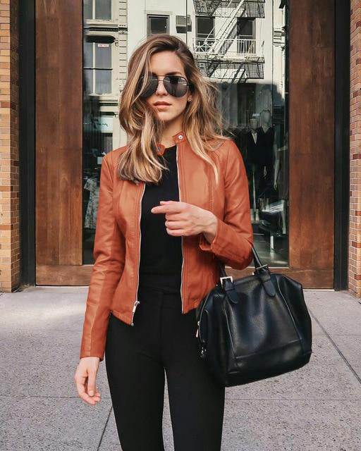 Picture of a Plain Women's Base Thin Leather Jacket orange