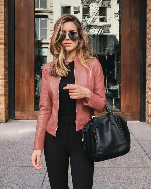 Picture of a Plain Women's Base Thin Leather Jacket pink