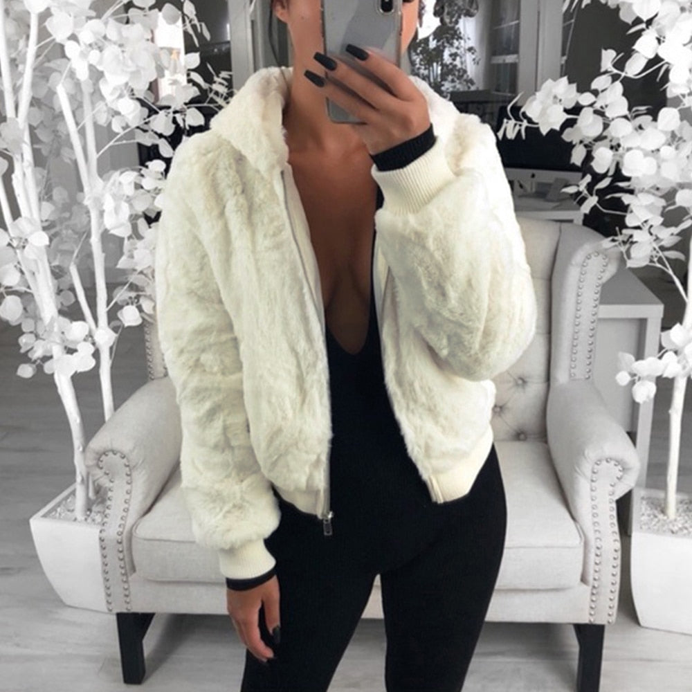 Picture of a Women's Faux Fur Hooded Jacket white