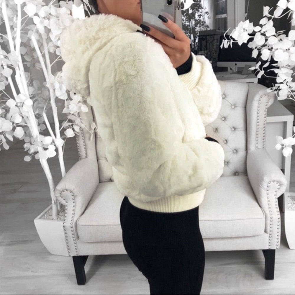 Picture of a Women's Faux Fur Hooded Jacket white