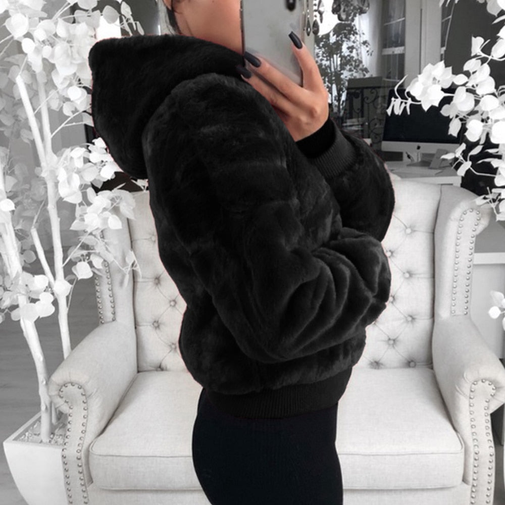 Picture of a Women's Faux Fur Hooded Jacket black