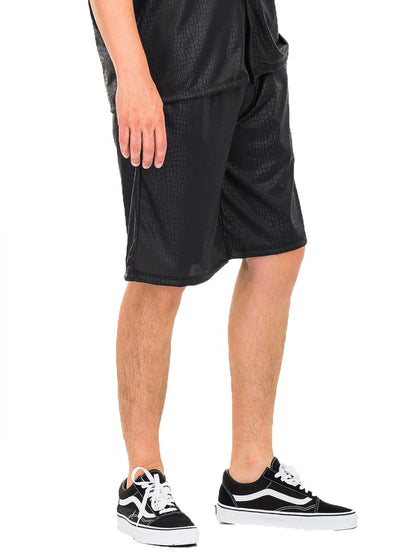 Picture of a Embossed Scale Black Athletic Shorts side view