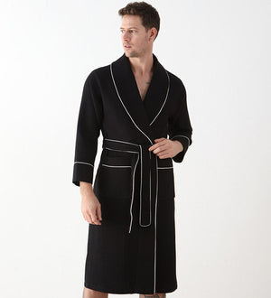 Picture of a Men's Luxury Waffle Knit Robe in black front