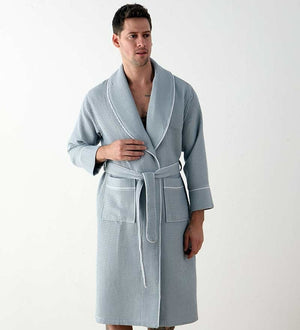 Picture of a Men's Luxury Waffle Knit Robe in light blue front
