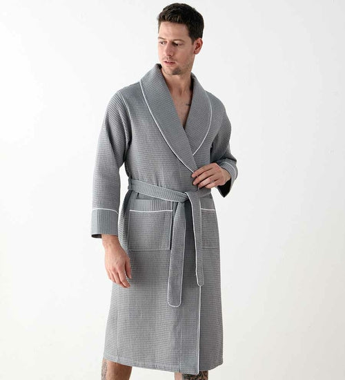 Picture of a Men's Luxury Waffle Knit Robe in grey front