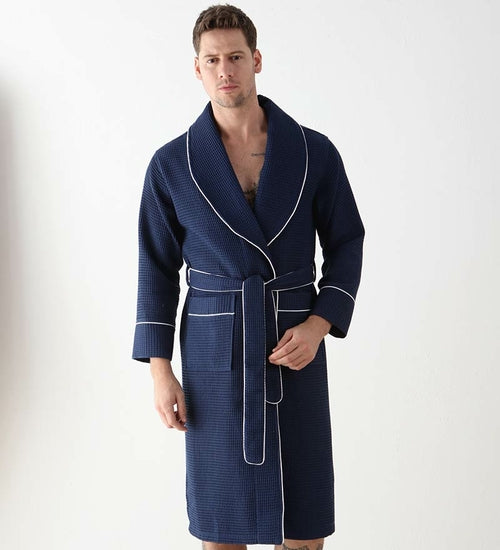 Picture of a Men's Luxury Waffle Knit Robe in blue