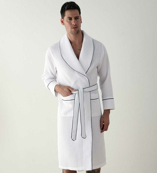 Picture of a Men's Luxury Waffle Knit Robe in white front
