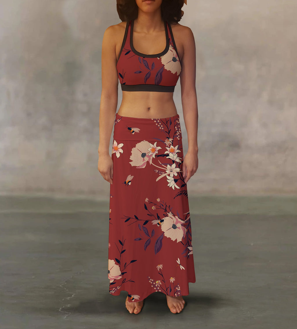 Picture of a Women's Red Vintage Floral Maxi Skirt front