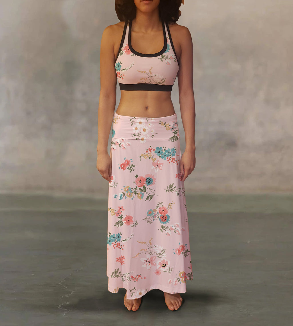 Picture of a Women's Pink Vintage Floral Maxi Skirt front