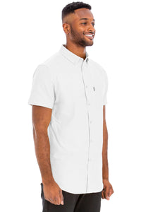 Men's Pure White Short Sleeve Button Down side view