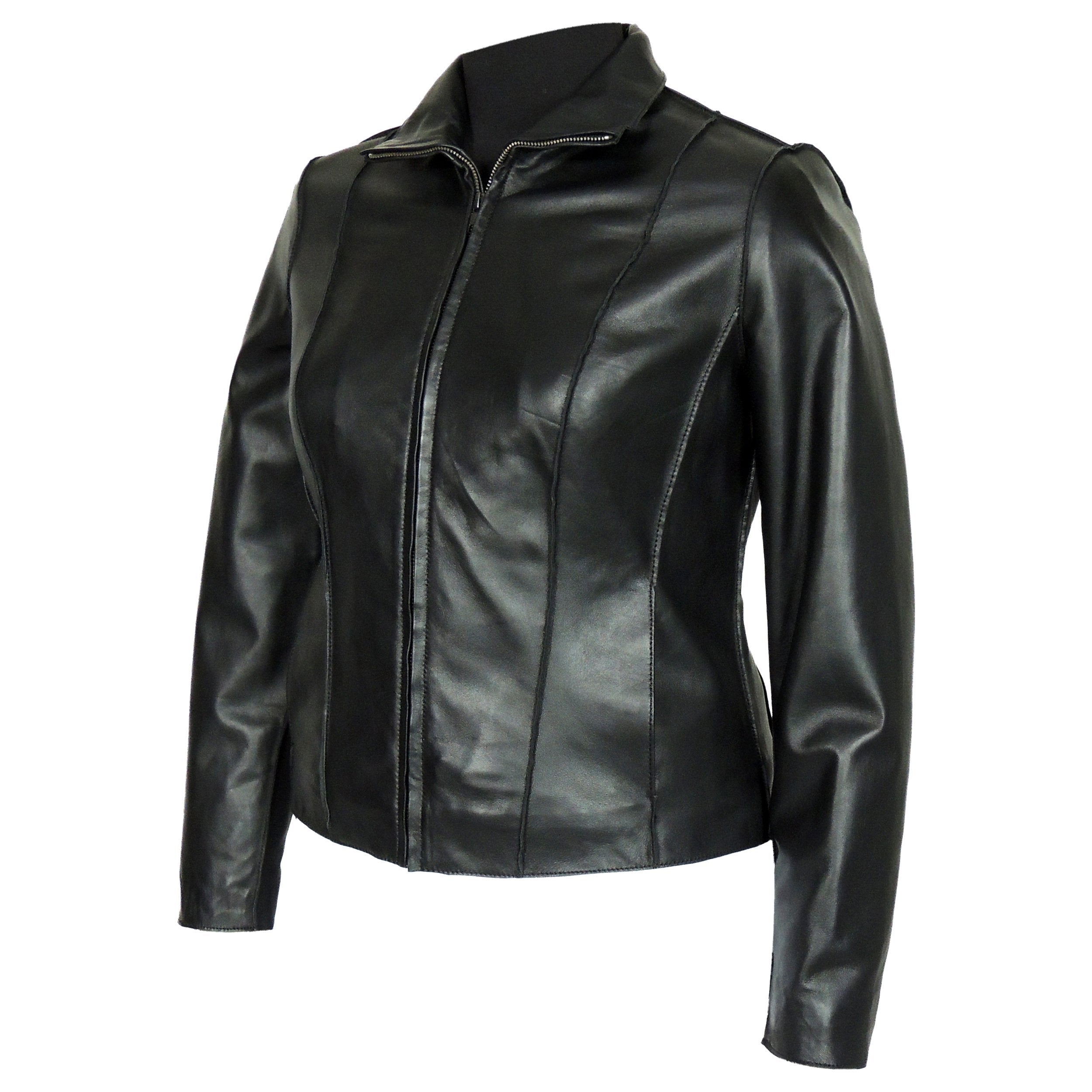 Picture of a Women's Professional Stunner Sheepskin Leather Jacket black front view.