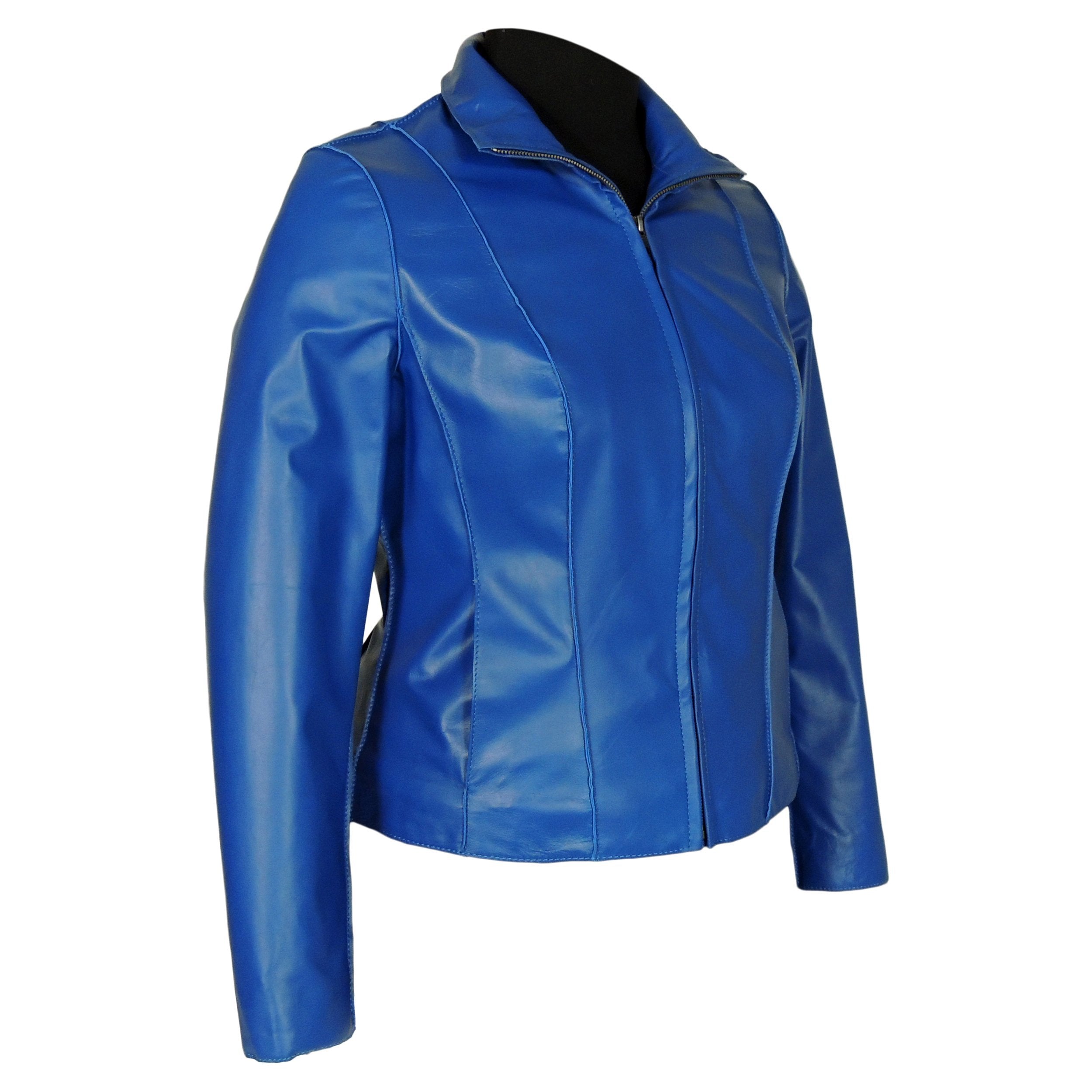 Picture of a Women's Professional Stunner Sheepskin Leather Jacket blue front side view