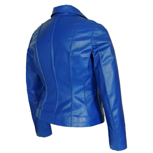 Picture of a Women's Professional Stunner Sheepskin Leather Jacket blue back side view