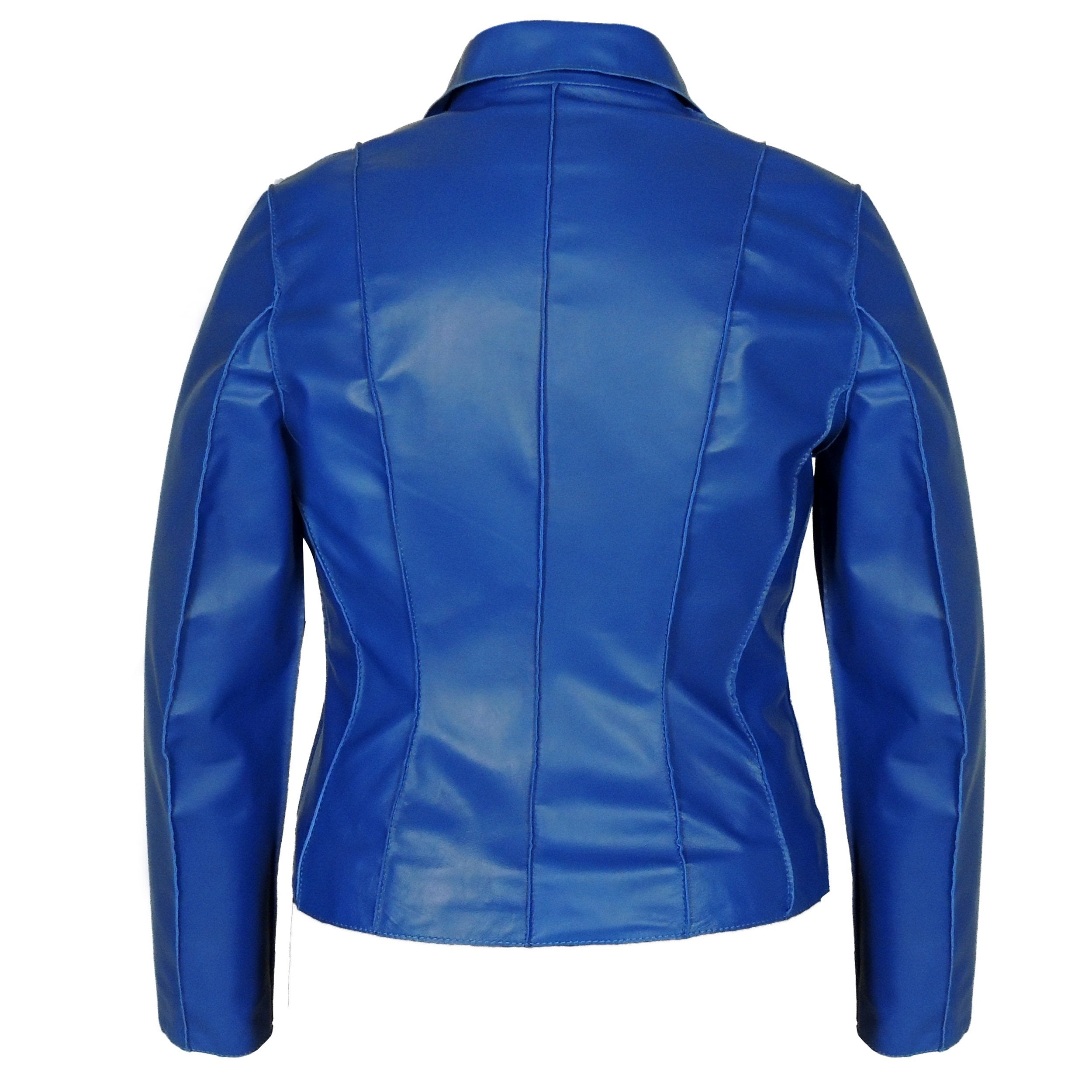 Picture of a Women's Professional Stunner Sheepskin Leather Jacket blue back view