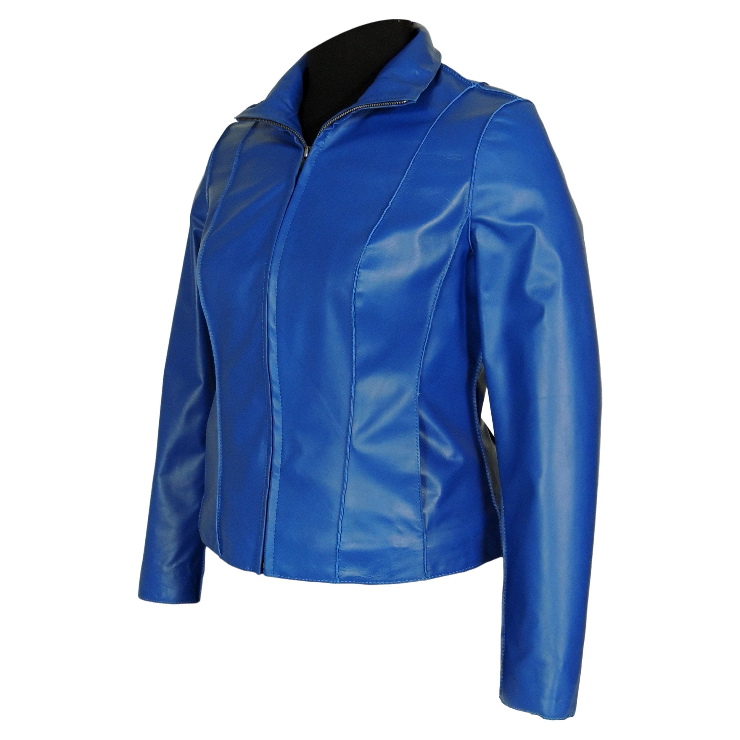 Picture of a Women's Professional Stunner Sheepskin Leather Jacket blue front side view