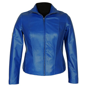 Picture of a Women's Professional Stunner Sheepskin Leather Jacket blue front view