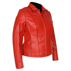 Picture of a Women's Professional Stunner Sheepskin Leather Jacket red front side view