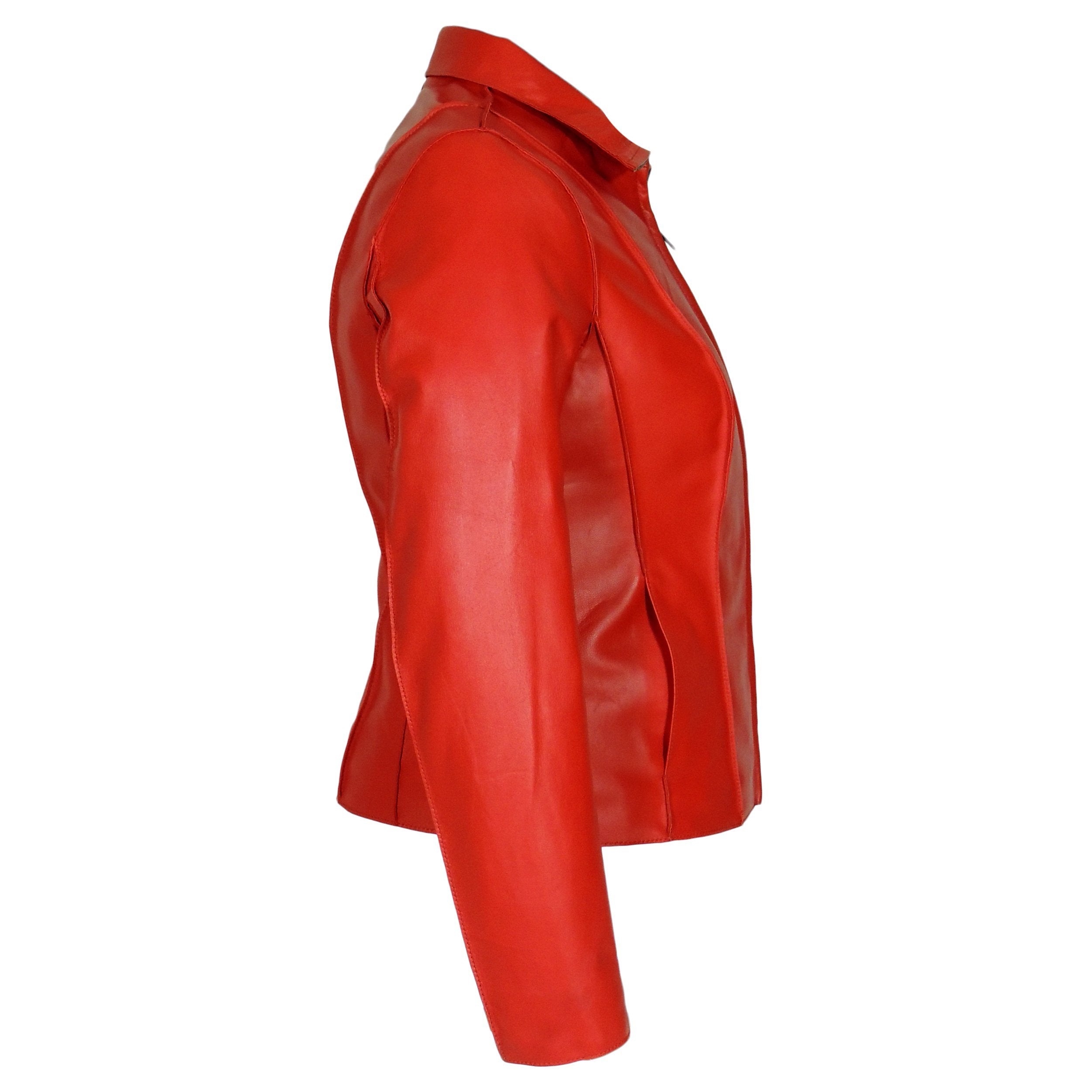 Picture of a Women's Professional Stunner Sheepskin Leather Jacket red side view.
