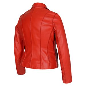 Picture of a Women's Professional Stunner Sheepskin Leather Jacket back side view red