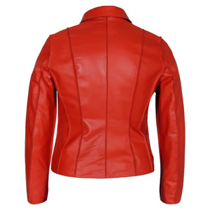Picture of a Women's Professional Stunner Sheepskin Leather Jacket red back view