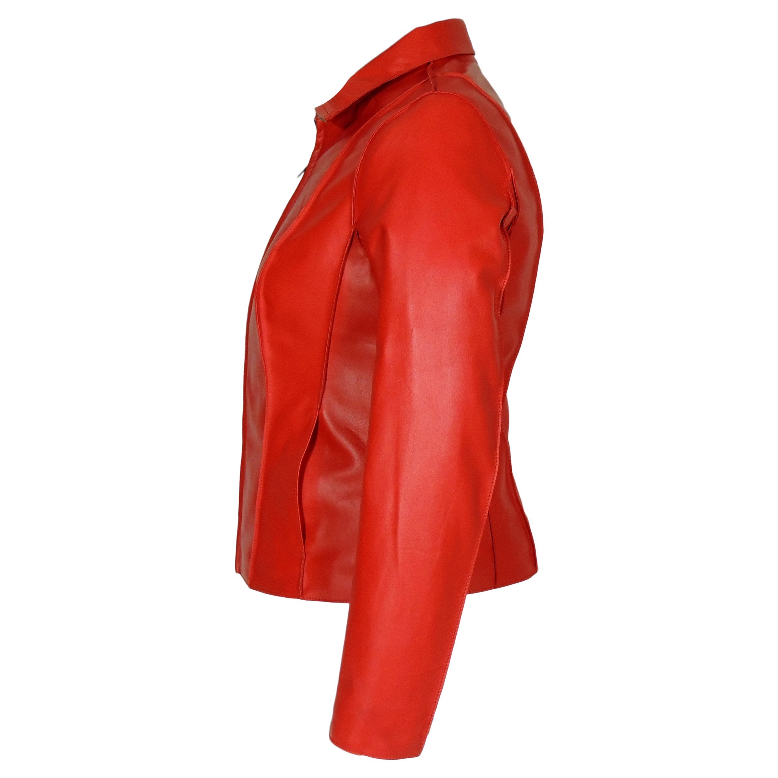 Picture of a Women's Professional Stunner Sheepskin Leather Jacket side view red