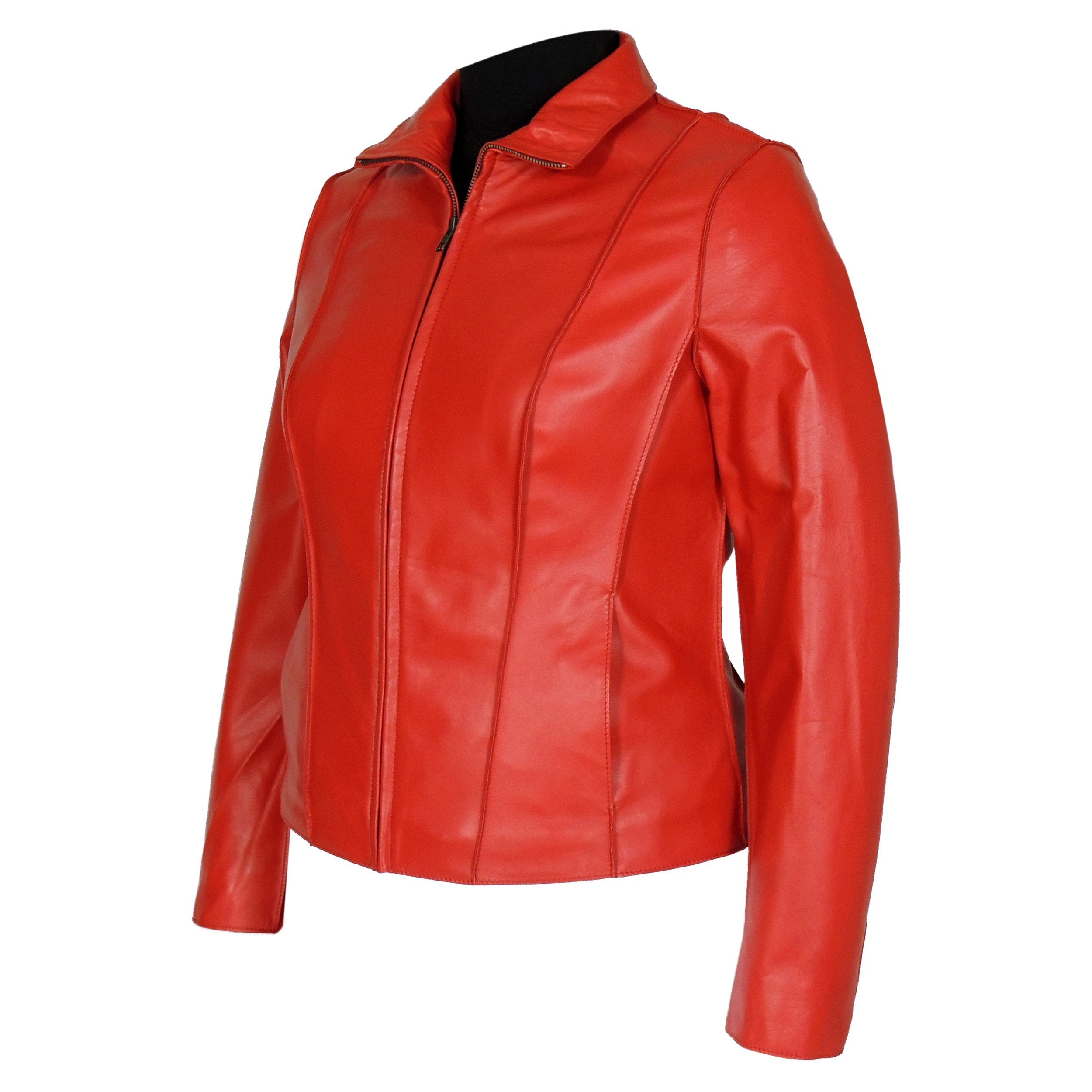 Picture of a Women's Professional Stunner Sheepskin Leather Jacket front side view red